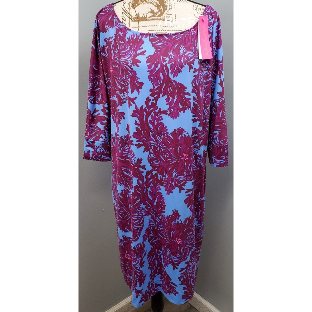 Lilly Pulitzer Braedyn UPF 50+ Dress Womens XL Multi Floral 3/4 Sleeve Stretch